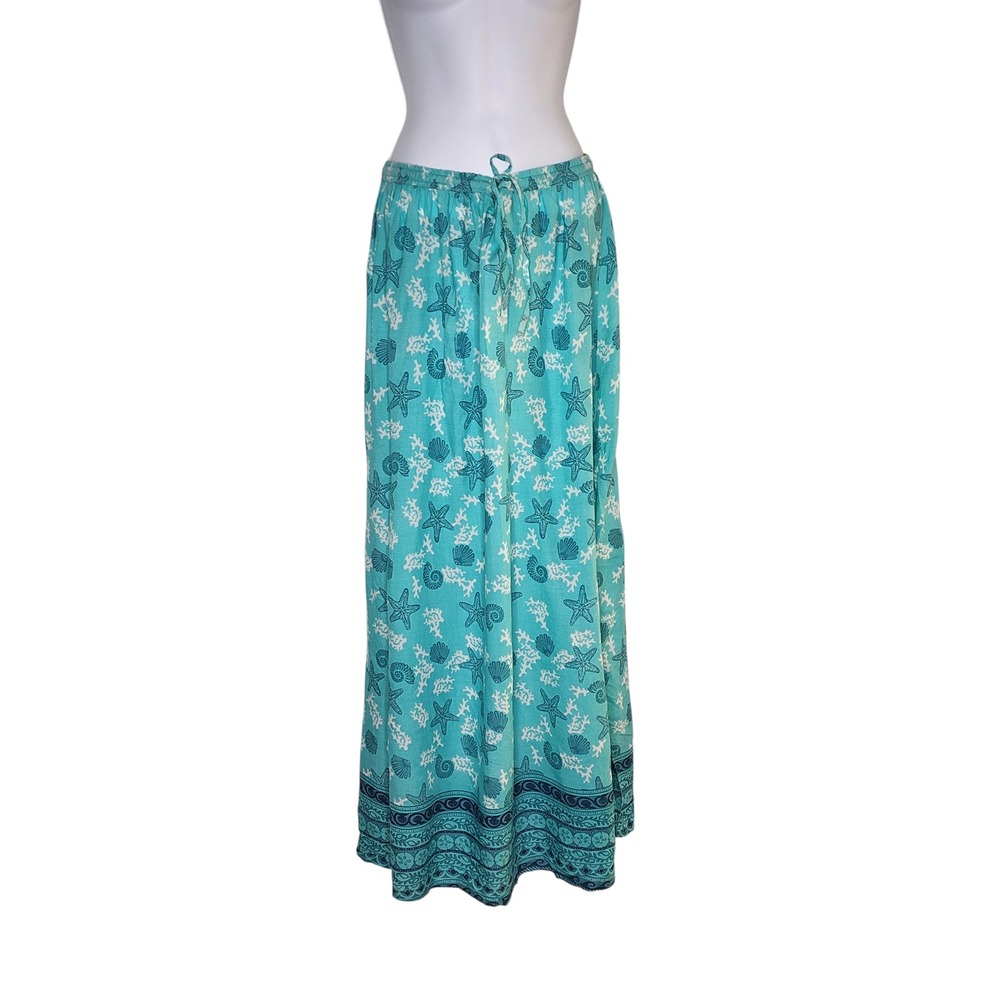 West Indies Wear Shell Boho Skirt | Size M | Sky Blue Modal Maxi